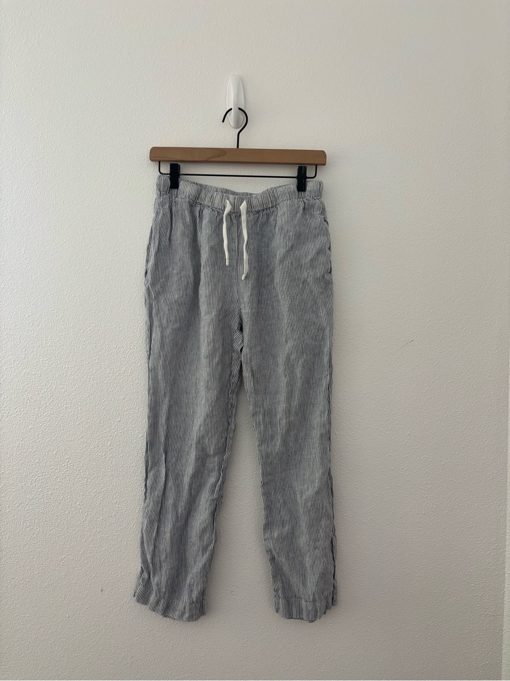 Quince Light Gray Pinstripe Wide-Leg Linen Drawstring Pants - Picture 2 of 5